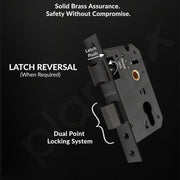Plantex Heavy-Duty Door Lock Handle Set for Home/ 6-Lever Lock Mechanism with 3 Years of Warranty by Plantex/Mortise Lock with 3 Keys, Brass Lockbody & Cylinder (8132 - Z-Black)