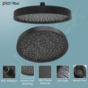 Plantex ABS Round Shower Head with LED/360Â° Rotatable Rain Shower Head for bathroom/Pressurized Shower Head/Hand shower head for bathroom/Showers for bathroom-(Black)