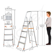 Plantex Restructured Legend Aluminium Folding 5 Step Ladder for Home - 5 Wide Step Ladder (Orange-Silver)