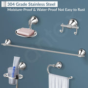 Plantex 304 Grade Stainless Steel Bathroom Accessories Set of 5 - Towel Rod/Hand Napkin Hanger for Wash Basin/Soap Case/Toothbrush Holder/Robe Hook - Niko (Chrome)