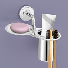 Plantex 304 Grade Stainless Steel 2in1 Soap Holder with Tumbler Holder/Bathroom Accessories - Daizy (Chrome)