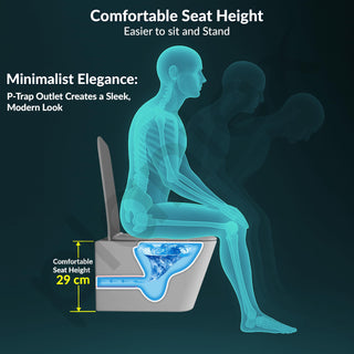 Plantex Imported Italica Ceramic Wall Hung Commode Toilet/Rimless Western Toilet/Washdown Commode with Soft Closing Toilet Seat - P Trap (Square - Matt Light Grey)