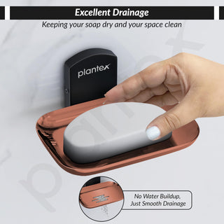 Plantex 304 Grade Stainless Steel soap Dish for Bathroom/Soap Stand for Bathroom/Soap Dish/Bathroom Accessories - Parv (Rose Gold & Black)