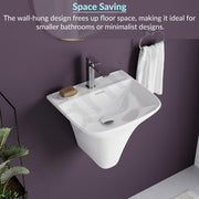Plantex Wash Basin/Ceramic Wall Hung Half Pedestal Washbasin with 10 Years Glaze Warranty by Plantex/Wall Mount Basin for Bathroom/Office/Hotels (White - 16 x 14 x 14 Inch)