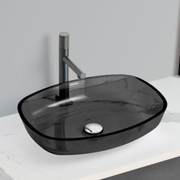 Plantex Glass Basin For Bathroom/Tabletop Wash Basin/Luxury Countertop Sink For Home/Office/Hotel (21 X 16 X 4 Inch - Black)