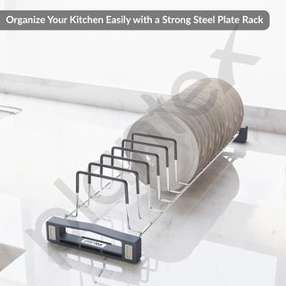 Plantex Premium Stainless Steel Plate Stand for Kitchen Cabinet/13 Slot Plate Rack for Kitchen/Rubber Gripped Saucer Plate Holder(Size-4 inches, Slot- 13, Pack of 1)