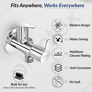 Plantex Angle Valve 2 in 1/Two Way Angle Cock Tap with Wall Flange & Teflon Tape/Angle Valve for Bathroom-(Chrome)
