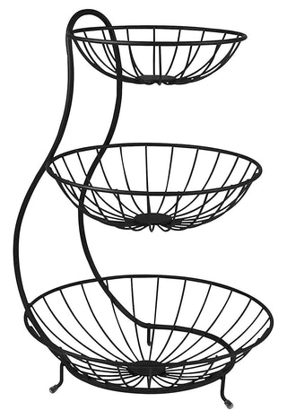 Plantex Elegant High Grade Steel 3-Tier Fruit & Vegetable Basket for Dining Table/Kitchen-Big Size(Black),Solid
