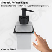 Plantex 304 Grade Stainless Steel Liquid Soap Dispenser for Bathroom/Frosted Glass Liquid Shampoo Dispenser/Hand wash Dispenser/Bathroom Accessories - Pack of 1 (Crystal, Black)