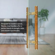 Plantex 12 Inch Main Door Handle/Stainless Steel & Wooden Door Handle/Pull-Push Handle for Door/Office & Hotel - Pack of 1 (DTMD-428, Gold & Wood)