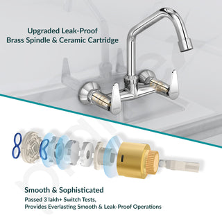 Plantex LEA-714 Pure Brass Sink Mixer Tap Hot and Cold/Kitchen Sink Tap/Mixer Tap for Kitchen Sink with Brass Wall Flange and Teflon Tape- (LEA-714 -Chrome)
