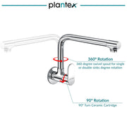 Plantex Brass Kitchen Taps for Home Sink/Kitchen Sink Tap with Water Saving Nozzle/360° Swivel Spout for Kitchen Faucet with Brass Wall Flange -(OCE-1309-Chrome)