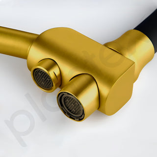 Plantex Pure Brass Kitchen Taps for Home Sink/3-in-1 Sink Mixer Tap with Built-in RO Outlet/360° Swivel Spout with Pull Down Kitchen Faucet-(Gold & Black)
