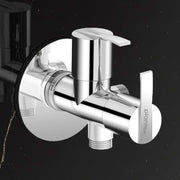 Plantex AQ-1408 Pure Brass 2-Way Angle Valve Tap/Angle Cock for Bathroom/Stop Cock With Brass Wall Flange & Teflon Tape (Mirror-Chrome Finish)