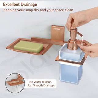 Plantex 304 Grade Stainless Steel Soap Dish with Liquid Dispenser/Soap Stand/Shampoo Dispenser for Bathroom/Bathroom Accessories - Pack of 1 (Crystal, PVD Rose Gold)