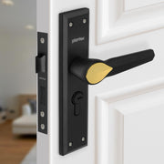 Plantex Door Handle Lock/Main Door Lock Set/6-Lever Lock Mechanism Mortise Lock with 3 Keys/Brass Lock Body & Cylinder (PTP-07, Black & Gold)