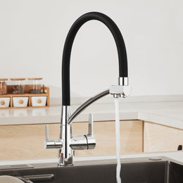 Plantex Pure Brass Sink Mixer Tap Hot and Cold with Built-in RO outlet/Pull Down Kitchen Sink Faucet with 360Â° Swivel Spout/Sink Faucet-(2701-Black & Chrome)