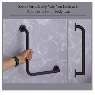 Plantex L-Shape Handle for Bathroom Support/Anti-Slip Shower Grab Bar Made of Stainless Steel - Pack of 2 (Black)