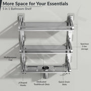Plantex 3 Tier Bathroom Organizer/Stainless Steel Bathroom Accessories Set with Soap Dish and Brush Slots/Hooks/Tumbler Holder