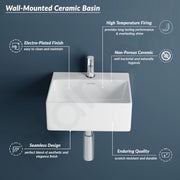 Plantex Ceramic Basin with Stainless Steel Pillar Cock/Wall Hung Basin/Deck Mount Tap/Basin for Bathroom - (Cuba - Combo)