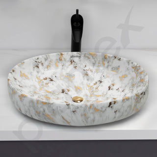 Plantex Oval Ceramic Wash Basin/Basin for Bathroom/Table Top Washbasin/Counter Top Vessel Sink (Marble Finish, 23 x 15 x 5.5 Inch)
