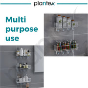 Plantex Stainless Steel Self Adhesive Shelf/Multipurpose Bathroom Shelf with Hooks/Towel Holder/Rack/Bathroom Accessories Set/Bathroom Organiser Without Drill - Pack of 3 (Chrome)