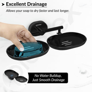 Plantex J4 Stainless Steel Double Soap Dish for Bathroom/Soap Holder for Bathroom/Wall Mounted Soap Holder/Bathroom Accessories (PVD Black Finish) Onix