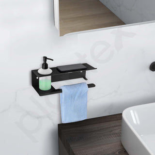 Plantex Shelf for Bathroom/Stainless Steel 3in1 Shelf/Liquid Soap Dispenser/Napkin Holder/Multipurpose Shelf for Home/Office/Hotel - Pack of 1 (Black)