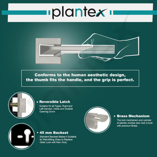 Plantex Triple Security Door Lock for Home/Main Door Lock Set with 3 Years of Warranty/Mortise Lock for Door with Brass Lock Body & Cylinder(Satin White & Chrome Finish)