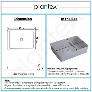 Plantex Melamine Wash Basin/Basin for Bathroom/Tabletop Wash Basin/Restaurants/Office (Grey, 18 x 13 x 4.5 Inch)