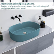 Plantex Ceramic Wash Basin for Bathroom/Oval Counter Top Basin/Tabletop Wash Basin for Home/Office (Harmony Blue - 22 x 14 x 6 Inch)
