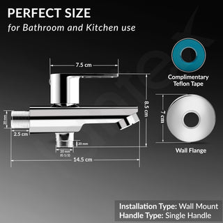 Plantex Pure Brass 2 in 1 Tap for Washing Machine/2-Way Bib Cock for Bathroom with Brass Wall Flange & Teflon Tape - (Chrome)