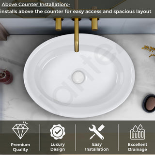 Plantex Ceramic Table Top Washbasin for Bathroom/Countertop Basin/Oval Counter Top Wash Basin for Home/Office/Hotel (21x16x6 Inch - White&Green)