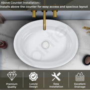 Plantex Ceramic Table Top Washbasin for Bathroom/Countertop Basin/Oval Counter Top Wash Basin for Home/Office/Hotel (21x16x6 Inch - White&Green)