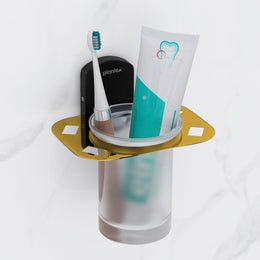 Plantex 304 Grade Stainless Steel Tumbler Holder/Tooth Brush Holder for Bathroom/Bathroom Accessories - Parv (Gold & Black)