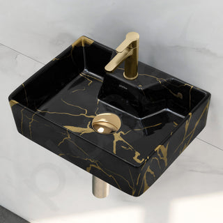 Plantex Wall Hung Basin for Bathroom/Ceramic Square Countertop Basin/Bathroom Sink/Black Washbasin for Home/Hotel (16x12.5x5 Inch)