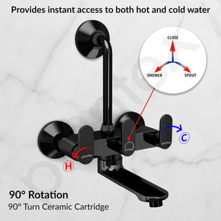 Plantex Brass Wall Mixer for Bathroom with L-Bend Connector for Shower/Mixer Tap/Mixer for Bathroom with 7-Year Manufacturer's Warranty-(Orn-218- Pvd Black)