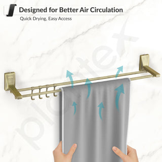 Plantex 304 Grade Stainless Steel 24 inch Dual Towel Rod/Towel Holder/Towel Hanger/Bathroom Accessories - Crystal (Brass Antique)