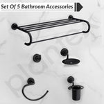 Plantex 304 Grade Stainless Steel Bathroom Accessories Set of 5 - Towel Stand/Napking Holder/Soap Holder/Toothbrush Holder/Robe Hanger - Daizy (Black)