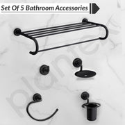 Plantex 304 Grade Stainless Steel Bathroom Accessories Set of 5 - Towel Stand/Napking Holder/Soap Holder/Toothbrush Holder/Robe Hanger - Daizy (Black)