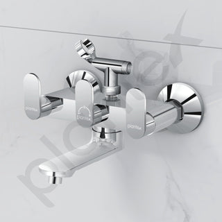 Plantex Pure Brass Telephonic Wall Mixer with Crutch Arranging of Hot & Cold Water/Mixer Tap for Bathroom with Water Saving Aerator and Brass Wall Flange -(Orn-217-Chrome)