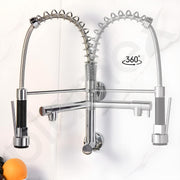 Plantex Brass Sink Tap for Kitchen | 360Ãƒâ€šÃ‚Â° Swivel Spout Kitchen Faucet with Double Handle | Spring Pull Out Tap for Kitchen Sink (Chrome & Black)