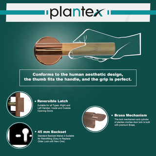Plantex Premium Door Lock with 3 Years of Warranty - Main Door Lock Set (PVD Rose Gold & Wood Finish)