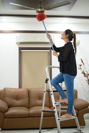 Plantex Big Foot 4 Step Ladder for Home/Fully Aluminium Folding Ladder/Wide Anti-Skid Steps (Black-Silver)