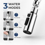 Plantex Tap Extension for Kitchen Sink/360° Swivel Kitchen Sink Faucet Aerator/3 Anti-Splash Modes Sprayer/Upto 70% Water Saving - Pack of 1 (Chrome)