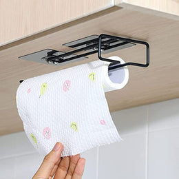 Plantex Self-Adhesive Drill Free Kitchen Towel Hanger/Adhesive Toilet Paper Holder/Toilet Paper Roll Holder Self Adhesive for Bathroom Accessories (Black)