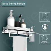 Plantex Stainless Steel 3in1 Multipurpose Bathroom Rack/Shelf with soap Dispenser and Towel Holder - Bathroom Accessories (15x6 Inches), Silver, Set of 1