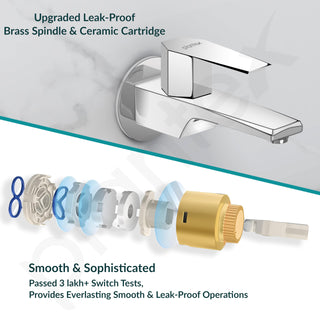 Plantex Long Body Bib Tap for Bathroom with Water Saving Aerator/Taps for Bathroom/Wall Mount Wash Basin Tap with Teflon Tape and Wall Flange (Celesiya-1242-Chrome)