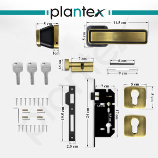 Plantex Door Lock for Home/Main Door Lock Set with 3 Computerized Key/Mortise Lock for Door with Brass Lockbody & Cylinder (SM026, Brass Antique & Black)