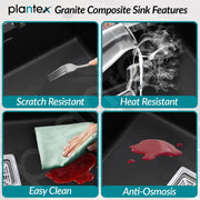 Plantex Single Bowl Kitchen Sink/Quartz Sink For Kitchen/Non-Fading Matt Black Colour With Uv Protection/Undermount/Topmount (Black - 18 X 16 Inches)